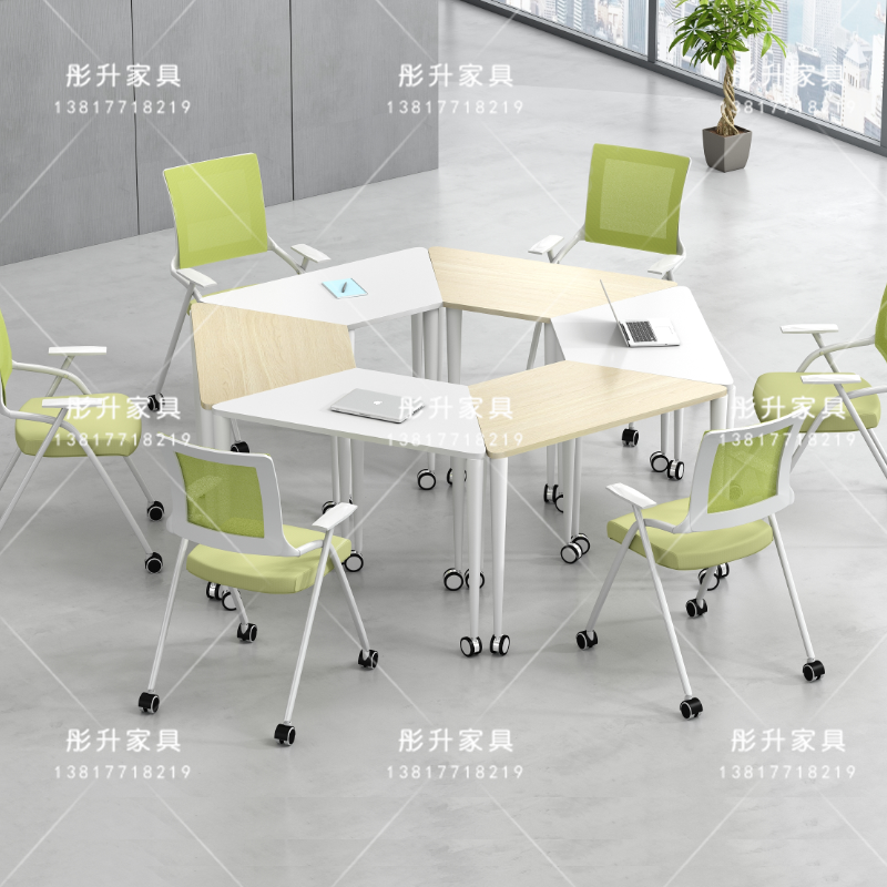 Package installation trapezoidal hexagonal training student desk smart classroom desk group activity desk chair mobile pulley