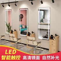 Barber shop mirror table net red hair salon mirror hair salon special trendy cabinet one-piece simple LED floor mirror with light