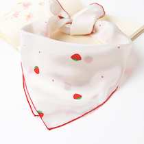 Autumn and winter baby Strawberry Silk small square scarf girl mulberry silk scarf children Joker silk scarf boy triangle towel