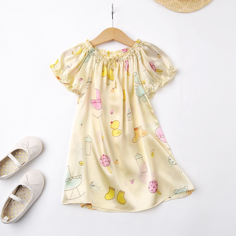 Girl Silk Sleepskirt Baby Summer Sam Silk Small Pajamas Little Girl's Dress Home Clothing