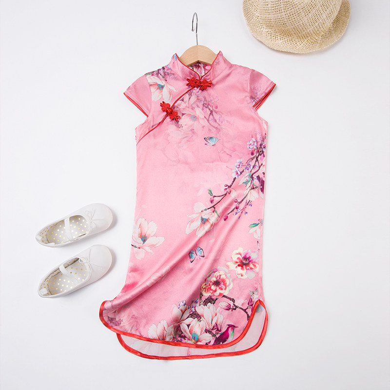 Girls silk cheongsam children's Hanfu baby girl Tang suit little girl Chinese style children's clothing Chinese New Year summer dress