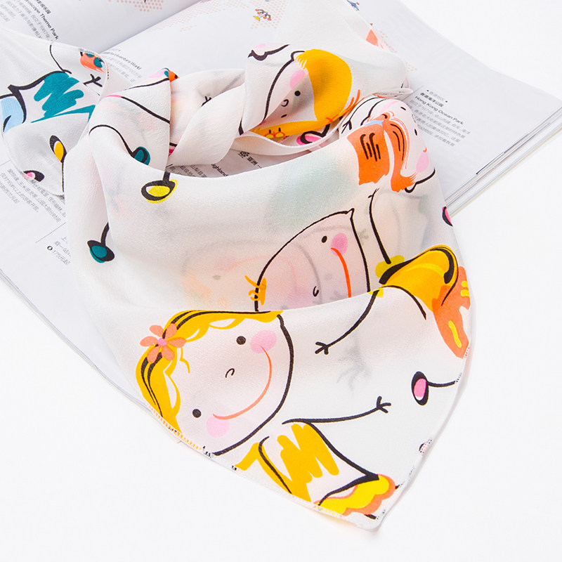 Boys autumn and winter silk small square scarf baby children mulberry silk scarf baby cartoon triangle scarf all-match small silk scarf - Taobao