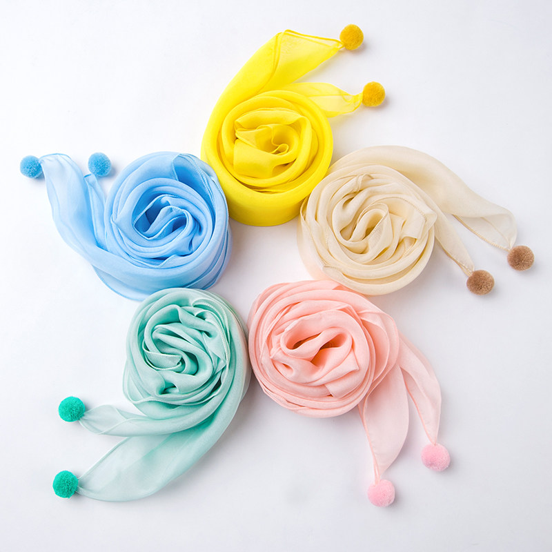 Baby hair ball silk small square scarf children's silk scarf girl spring and autumn mulberry silk scarf boy baby triangle scarf
