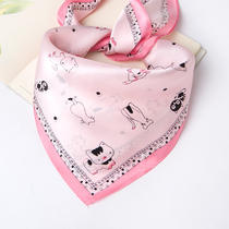 Female baby silk scarf spring and autumn thin baby silk scarf Korean version of kitten printed small square scarf boy triangle
