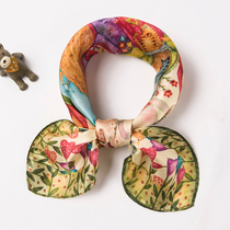 Childrens silk small square scarf Spring and Autumn Winter mulberry silk scarf male baby collar girl Rainbow small silk scarf