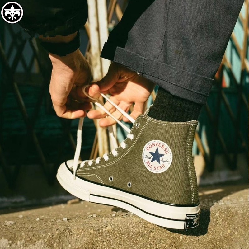 Converse 1970s Samsung tiêu chuẩn quân đội xanh cỏ xanh cao và thấp giày vải 162060C 162052 giày thể thao cổ cao