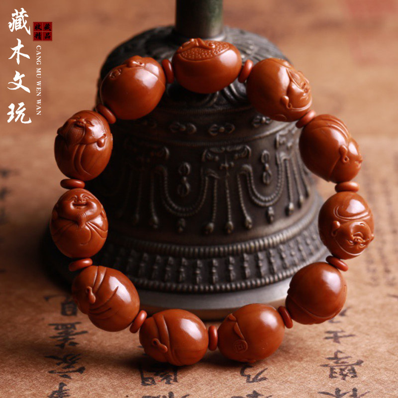 Nucleus carving Maitreya God of Wealth olive core bracelet old oil core small seed olive Hoover bead hand chisel handmade men's and women's play