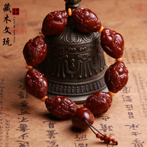 Jade olive core Octagonal rich hand string Olive Hu core carving God of wealth machine brush bracelet Su Gong handmade men and women play