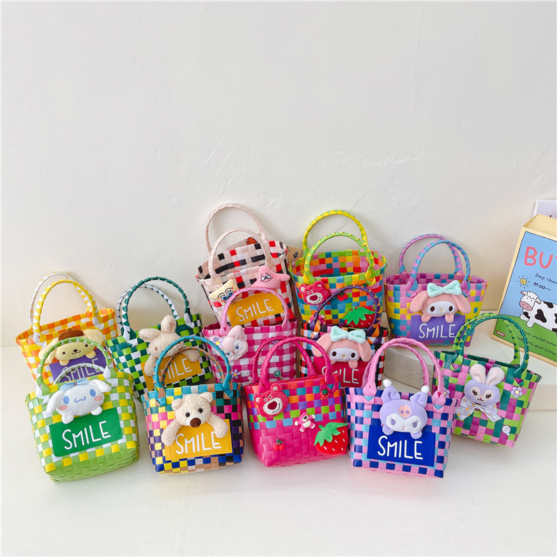 Spring and Summer New Colorful Woven Children's Girls' Mini Cute Cartoon Basket Handbag