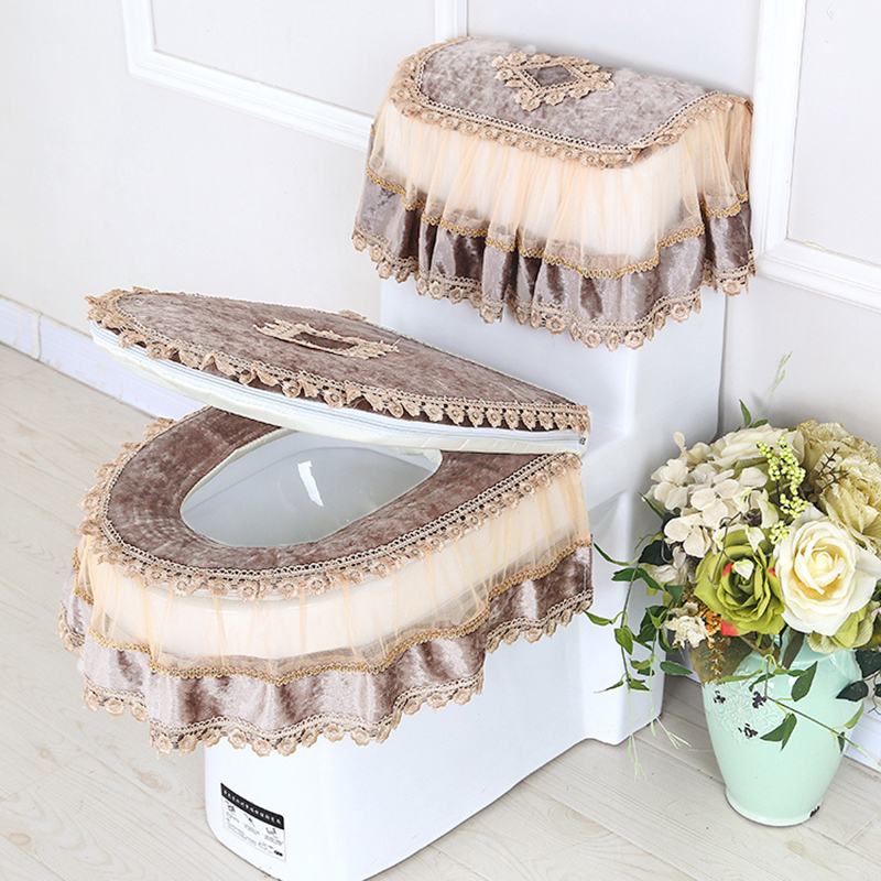 Four seasons European lace toilet cushion three-piece household universal toilet set zipper sitting washer U-shaped summer cover