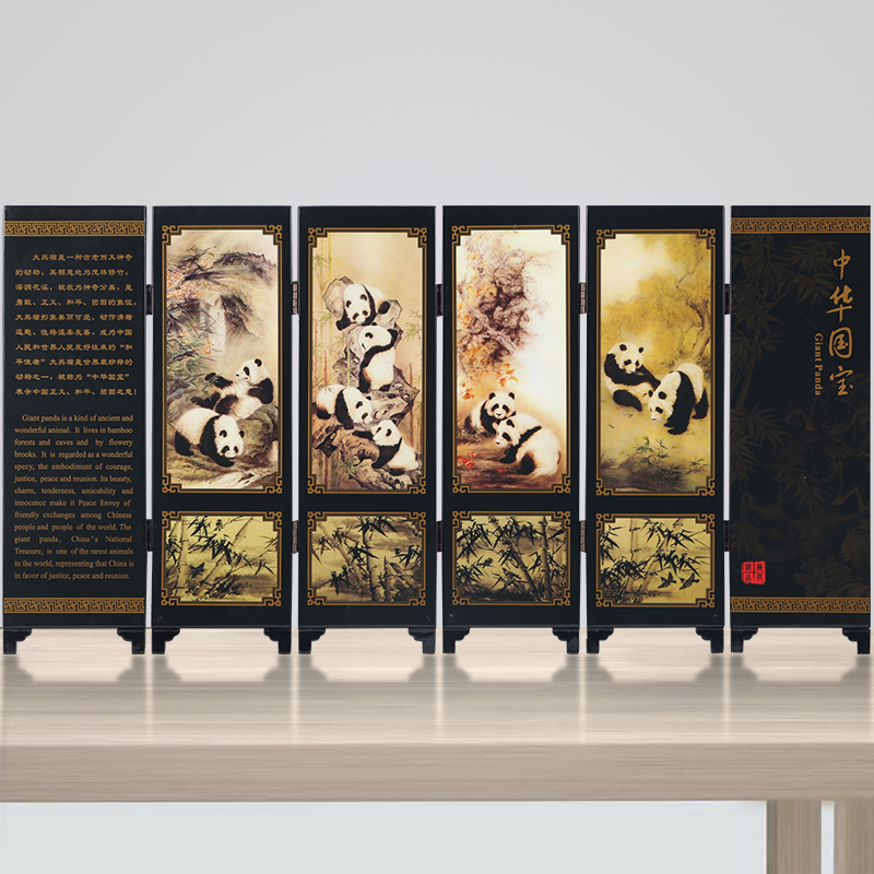 Xun Kum Kee Chinese characteristics Lacquerware Small screen Panda Chinese National Treasure figure decoration Conference foreign affairs gift