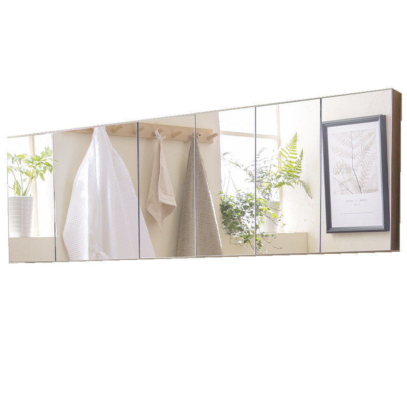 Large mirror cabinet Nordic Bathroom mirror cabinet Powder Room mirror box with lamp Toilet Wall-mounted mirror with shelf Solid wood