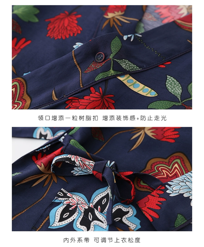 Thở Tencel Bạch đậu khấu Hoa Kimono Bộ đồ ngủ dài tay mỏng Phần đầu mùa xuân Trang chủ hai mảnh - Cặp đôi