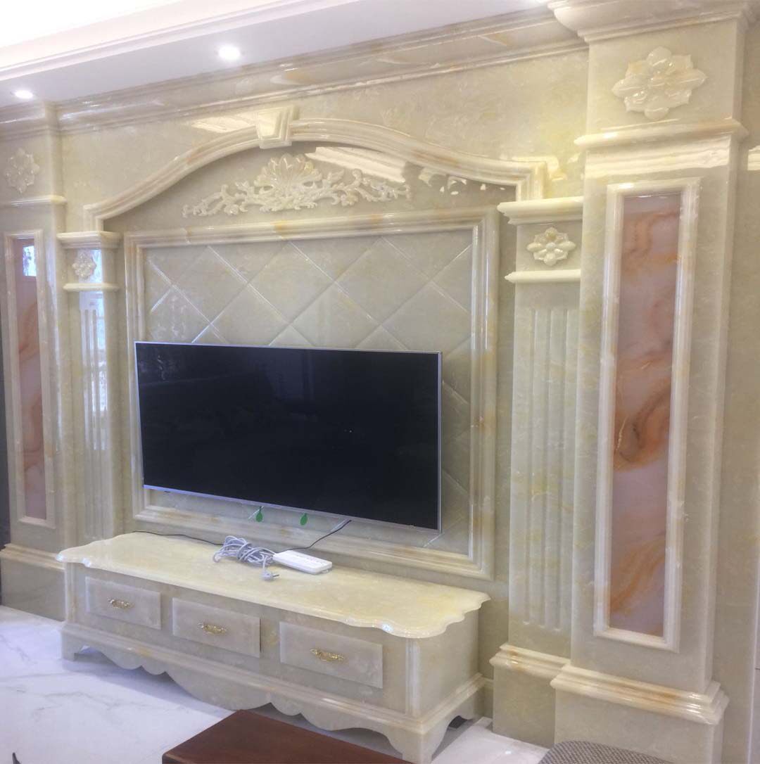 Custom jade Roman column background wall through body jade marble overall European-style duplex villa Roman column