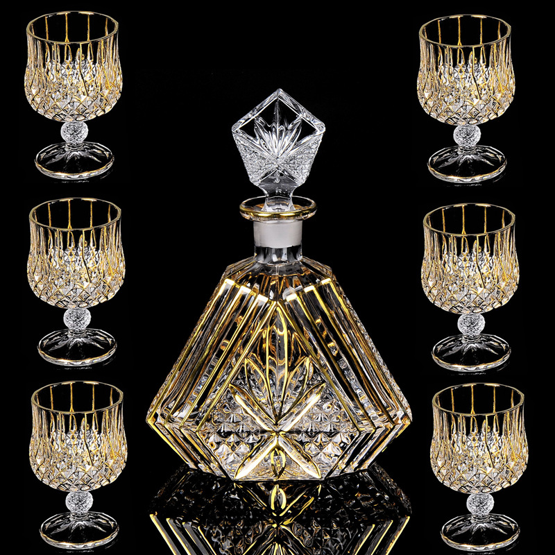 Creative Hand-Painted Gold Whiskey Glass and Red Wine Glass Set, Engraved Liquor Glass, Crystal Glass Decanter, Brandy Glass Creative Hand-Painted Gold Whiskey Glass and Red Wine Glass Set, Engraved Liquor Glass, Crystal Glass Decanter, Brandy Glass