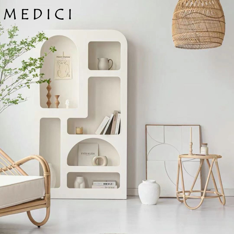 Nordic Wabi-Sabi Style Cave Cabinet Display Cabinet White Arc Bookshelf Internet-Famous Bookshelf Storage Rack