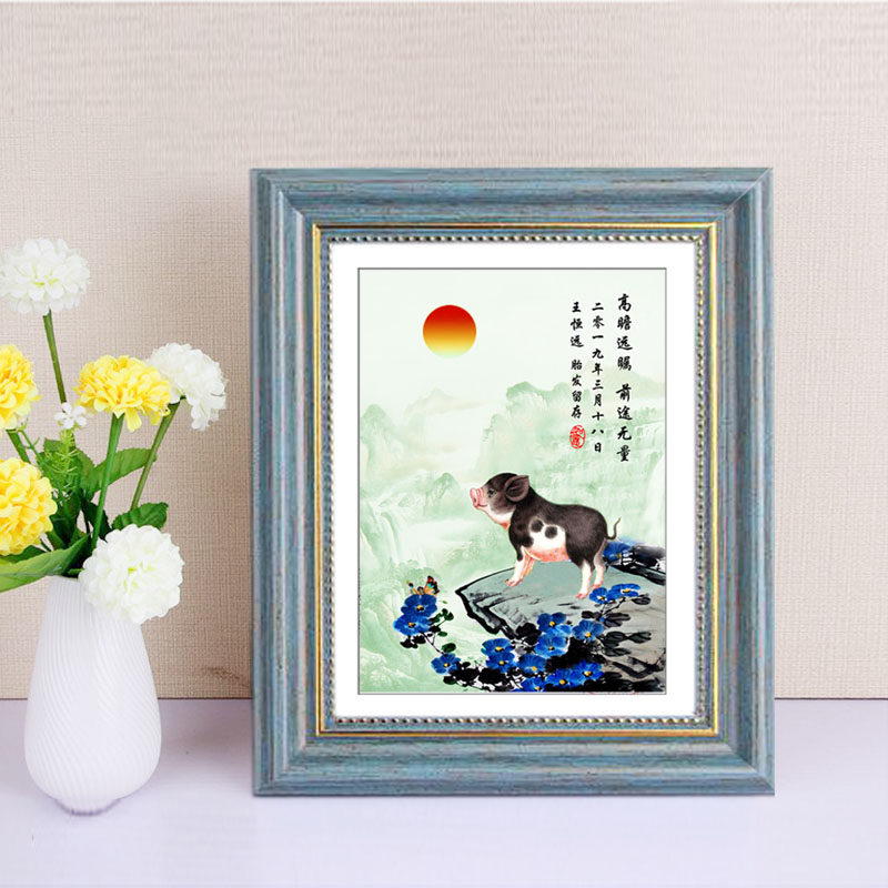 Zodiac pig baby fetal hair painting embroidery pen crystal medallion homemade 100-day gift fetal hair souvenir custom portrait