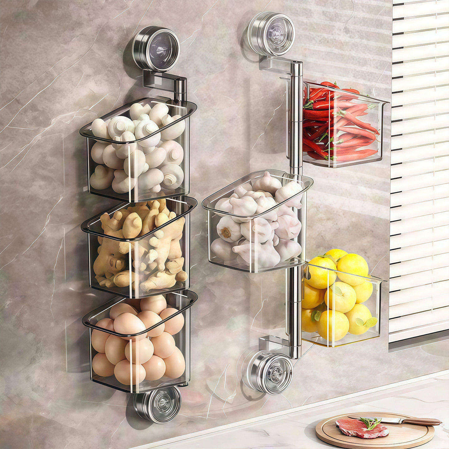 Kitchen onion, ginger and garlic storage box, wall-mounted suction cup, multi-functional storage rack, ginger and garlic storage artifact, no punching basket