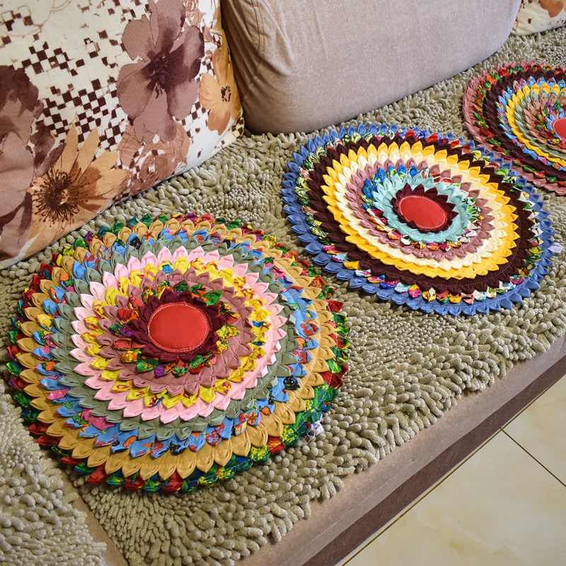 Thai handmade burgundy cushion round chair cushion sofa car cushion Pucket lotus cushion national wind family Residence Ornaments-Taobao