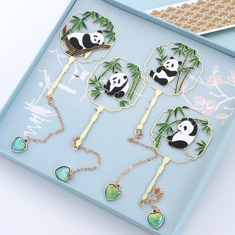 (Panda Bamboo)Creative metal bookmark for students with lettering Ancient style gifts Chinese style gifts for foreigners