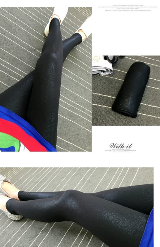 Quần áo mùa thu giả da nhung nhung Quần legging PU mặc quần của phụ nữ Cá sấu da rắn nhuộm da quần mỏng chân quần - Quần tây thường