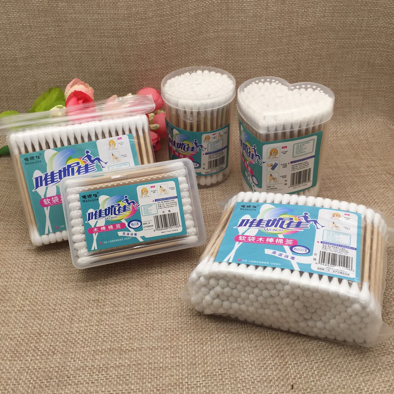 Tampon stick Double-headed wooden stick Antibacterial tampon stick Dust-free cotton swab Cotton swab Cotton swab round box bag