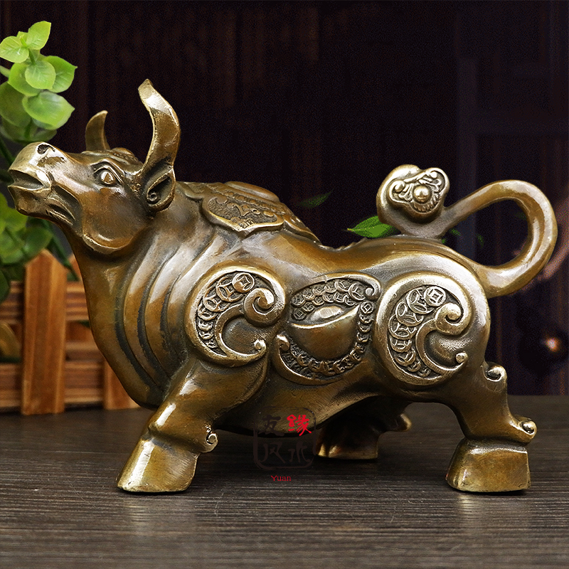 Pure Copper Bull Swing Piece Great Ruyi Yuyuan Treasure Money Bull's Merchants Shoodie Wall Street Niu Home Office Process Gift Pendulum Decoration