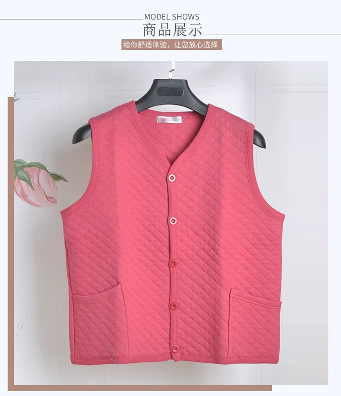 Đàn ông trung niên và phụ nữ nhồi bông vest bông ba lớp ấm áp cỡ lớn cotton vest hở vai để mặc vest ấm