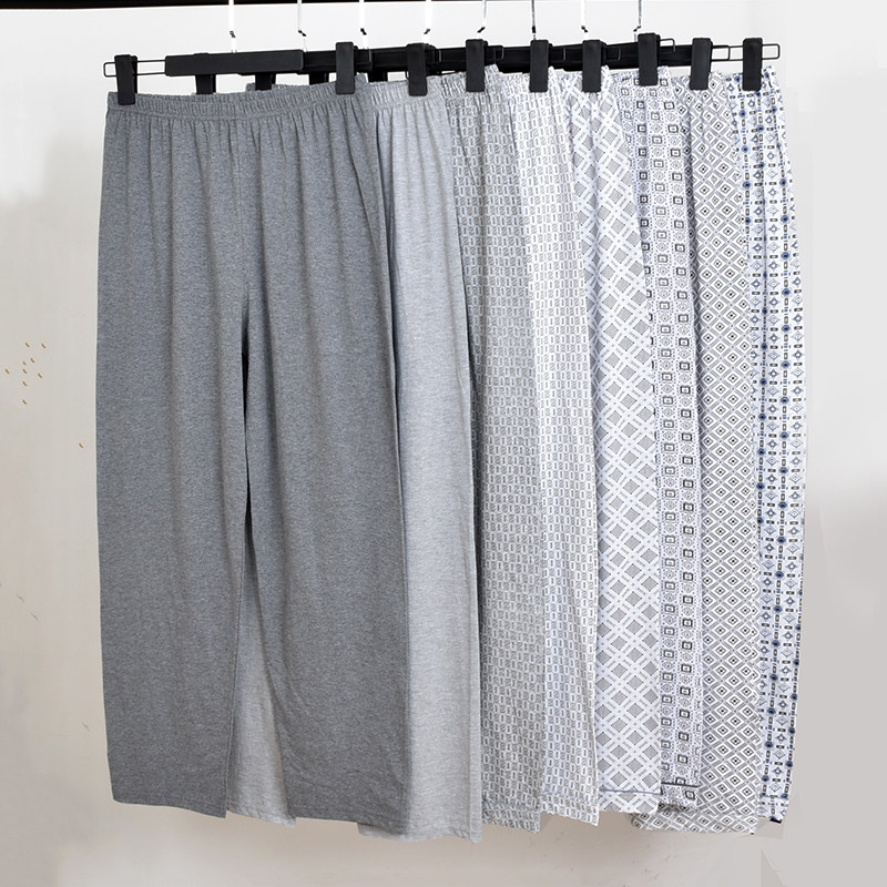 Summer men's pure cotton sleeping pants long pants for older people High waist and thin style Pants Large Size Loose Casual Sleeping Pants