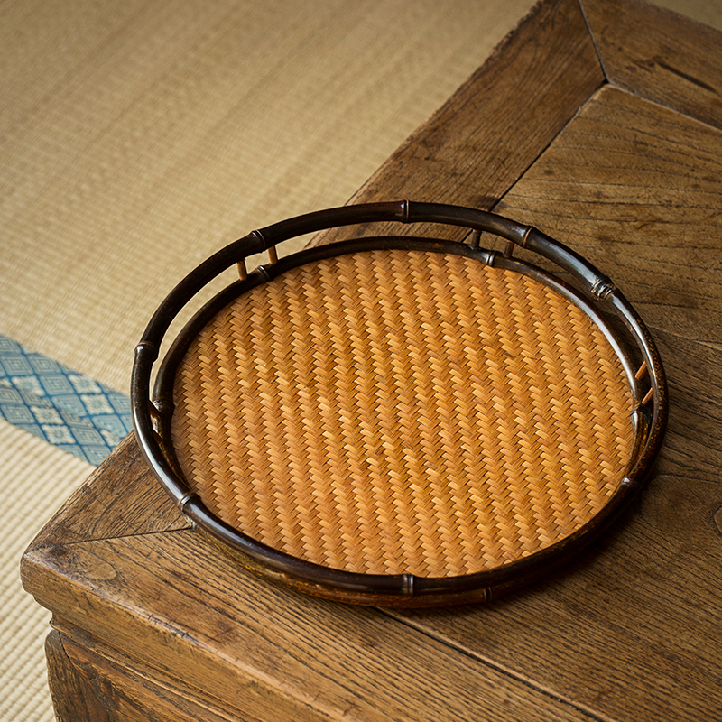 Yun - den retro - woven handmade collection box tea ceremony household bamboo tea disk snack plate tea accessories desktop