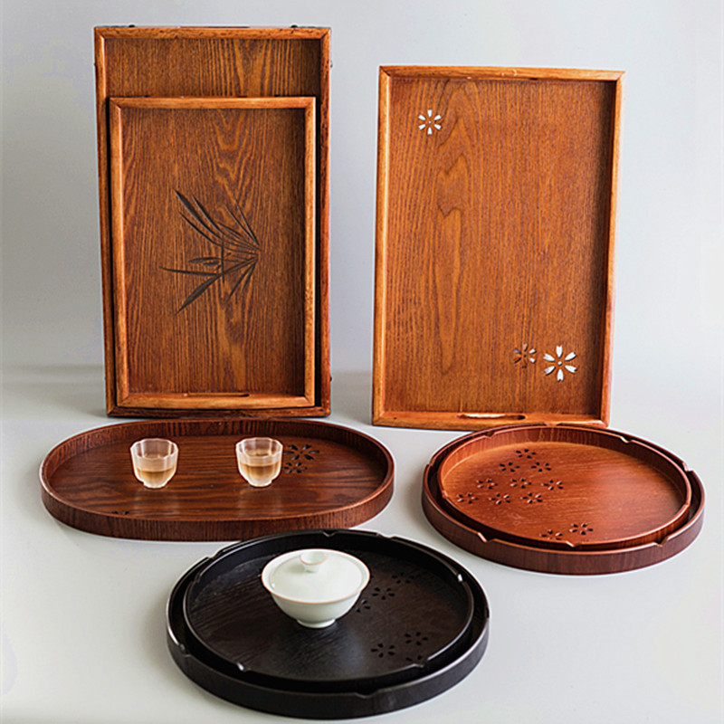 Travel in full circle Rectangular Home Wooden Small Tea Tray Day Style Tea Water Cup Tray Solid Wood Round Tea Cup Tea Cup Tray