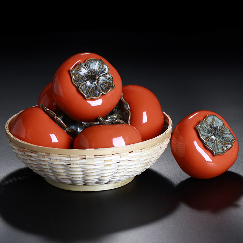 Lvtu persimmon tea pot ceramic sealed pot small household mini portable packaging tea pot portable Pu'er tea storage pot