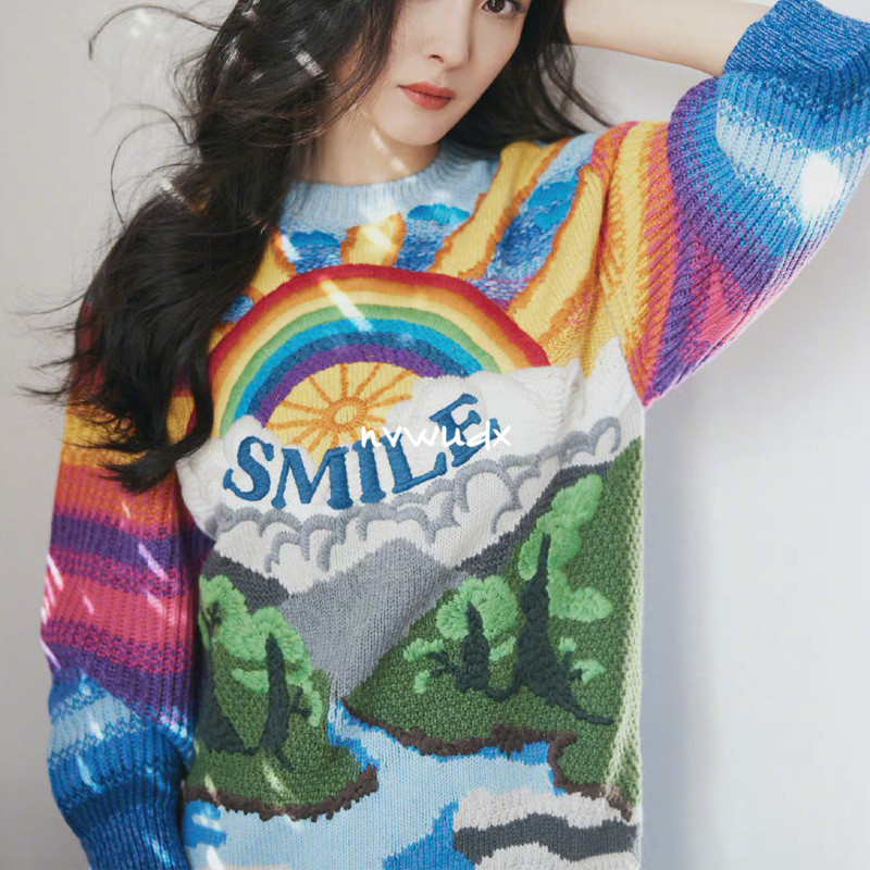 Sandro Duffy star Yang power the same sweater autumn-cash-knitted sweatshirt rainbow embroidered round collar jacket headcoat female