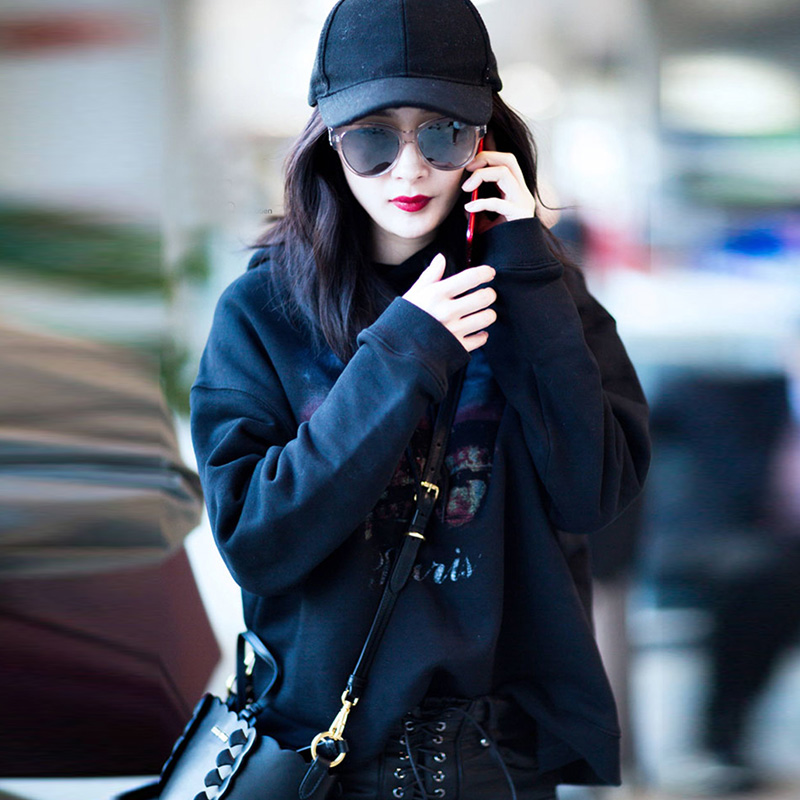 Sandro Duffy spring plus velvet clothing female tide long sleeve loose Korean version with cap blouse Yang power the same coat