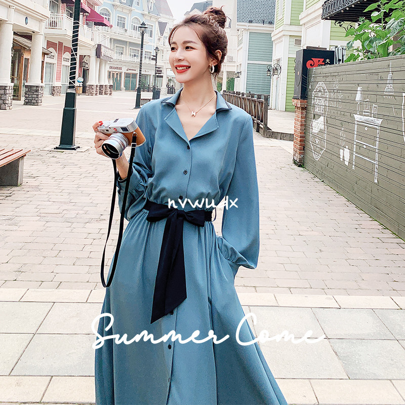 sandro Duffy foreign dress lady temperament Atmospheric Long Version 2021 Spring Festival High-end Cashew's waist and body collar woman