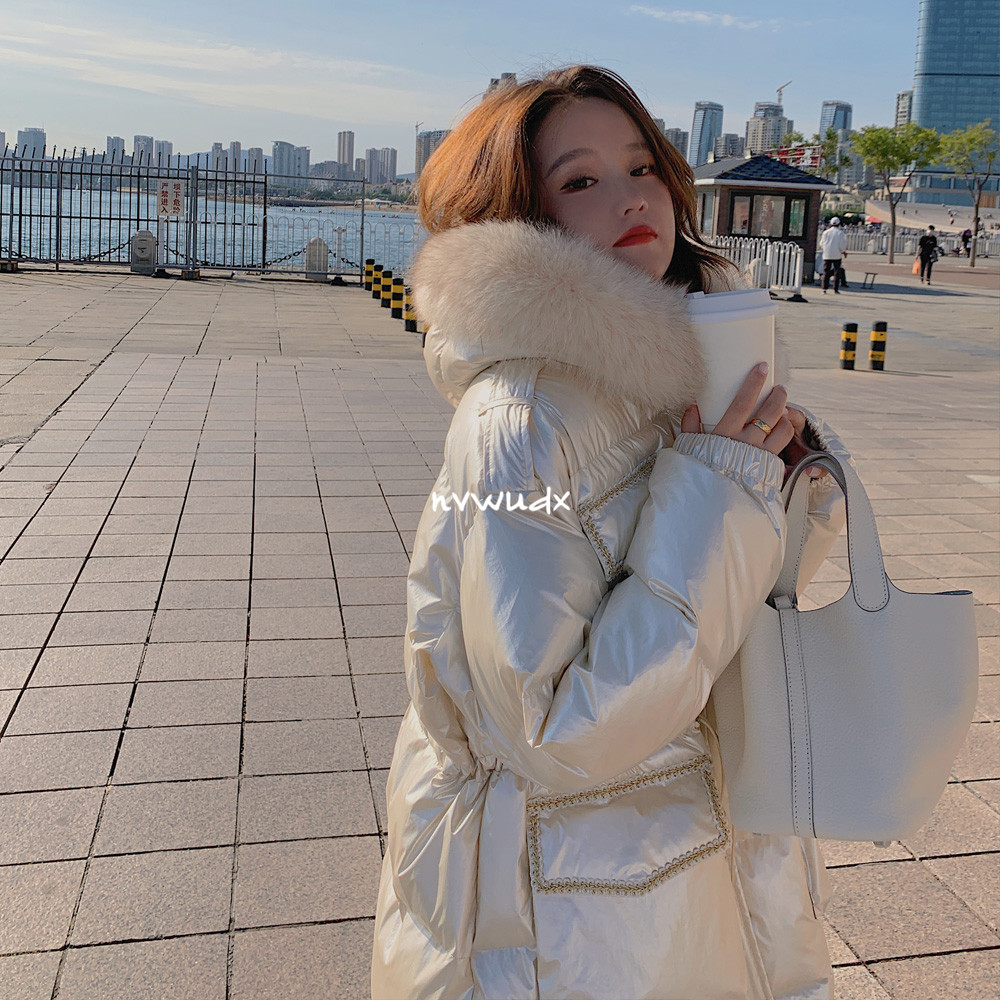 sandro Duffy down cotton bright face small fragrant wind cotton clothes woman winter connected hat rabbit fur coat temperament Korean version coat