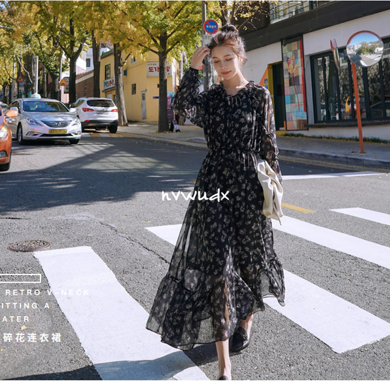 sandro Duffy ocean dress women's summer new stars the same temperament high-end long sleeve stylish cuddy dresses