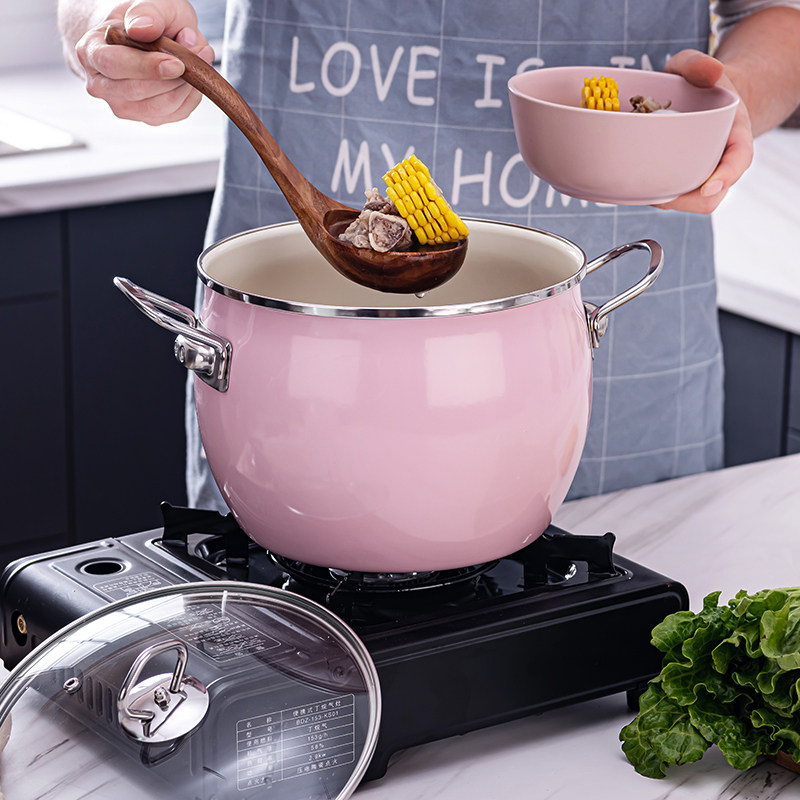 Retro Enamel Pan Double Ear Induction Cookers Large Capacity Medical Stone Stockpot Household Gas Old Cast-iron Pan Enamel Pan-Taobao