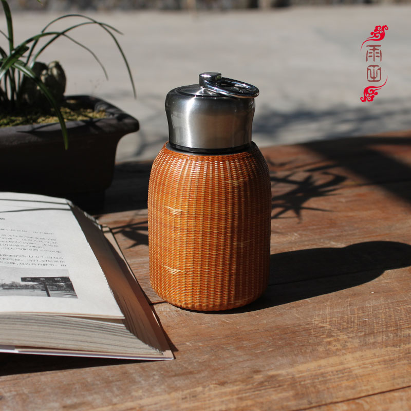 Bamboo Woven Insulation Cup Retro Wind Stainless Steel Portable Water Cup Bamboo Wire Buckle Porcelain Mug Travel Tea Cup Art Accompanying Cup