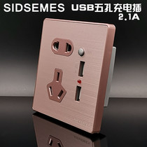 SIDSEMES international electrician type 86 stainless steel brushed panel rose gold switch socket dual USB five holes