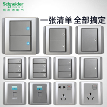  Schneider switch socket: E3000 silver gray one-open single control switch panel LED switch five-hole socket