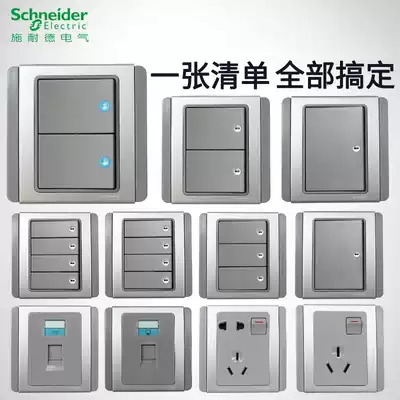 Schneider switch socket E3000 silver gray one open single control switch panel LED switch five-hole socket