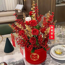 Wedding House Floral Pendulum Pieces Emulation Floral Red Festive New Room Living-room Furnishing Flower Wedding Flower Arrangement Decoration Hug Bucket