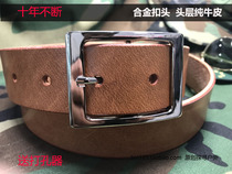 Mens pure first layer cowhide single pin buckle with hair belt leather large belt card Brown long vintage Vintage Vintage