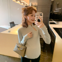 Maternity bottoming shirt spring style outer wear foreign fashionable national style buttoned sweater top long-sleeved slim solid color inner wear