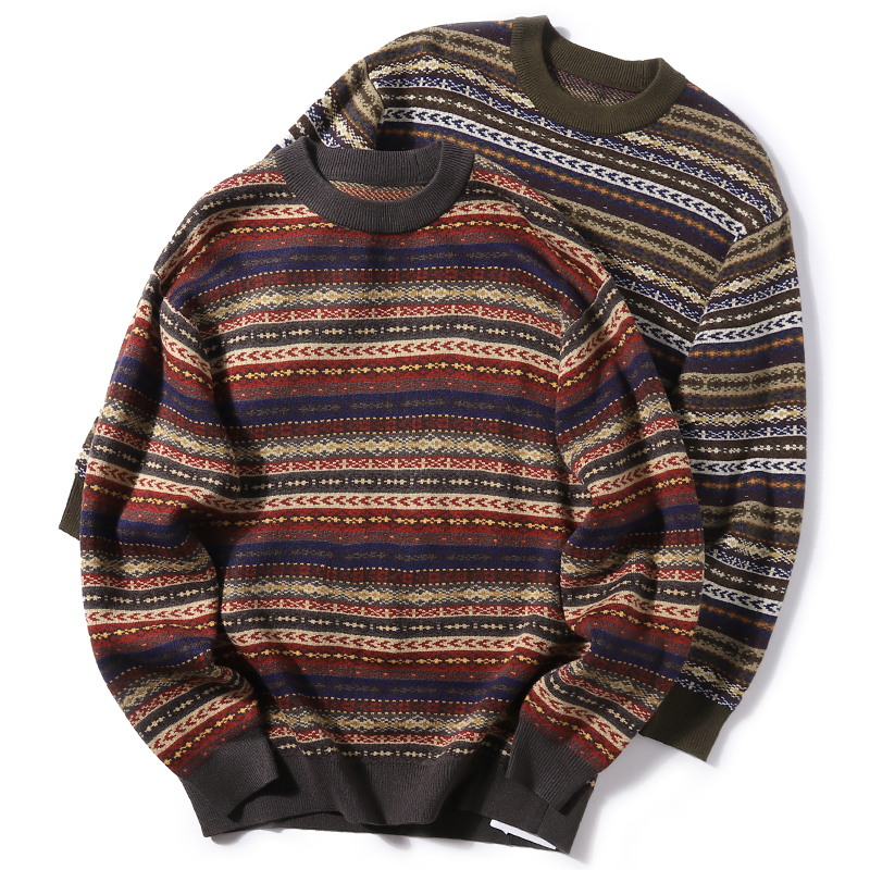 2025 New Red Sweater New Year's Fair Isle Knit Ethnic Style Chunky Knit Crew Neck Fitted Knitwear for Men 2025 New Red Sweater New Year's Fair Isle Knit Ethnic Style Chunky Knit Crew Neck Fitted Knitwear for Men