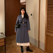 Toe tendon size slightly fat MM foreign style suit women 2021 spring new waist slim coat over knee long