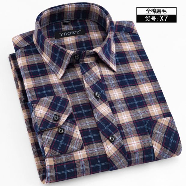 Mùa thu và mùa đông nam cotton chà nhám dày kẻ sọc giản dị từ áo sơ mi cotton trung niên chống nóng áo tay dài nam