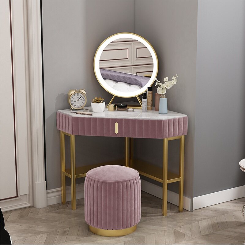 Corner dressing table small corner dressing table table triangle bedroom wall corner light luxury small apartment 70 long with lights