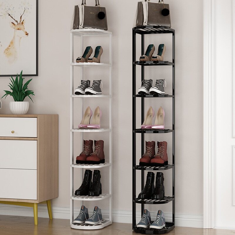 Single-row shoe rack vertical corner corner fan-shaped bedroom girl small narrow door balcony multi-layer space saving